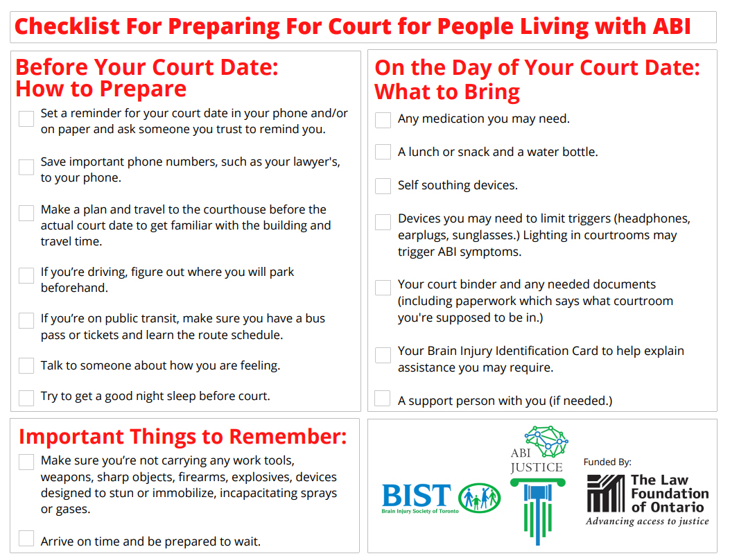 Court Day Prep & Strategies Checklist