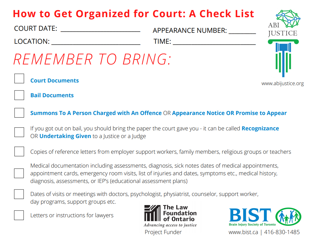 Get Organized for Court - Checklist
