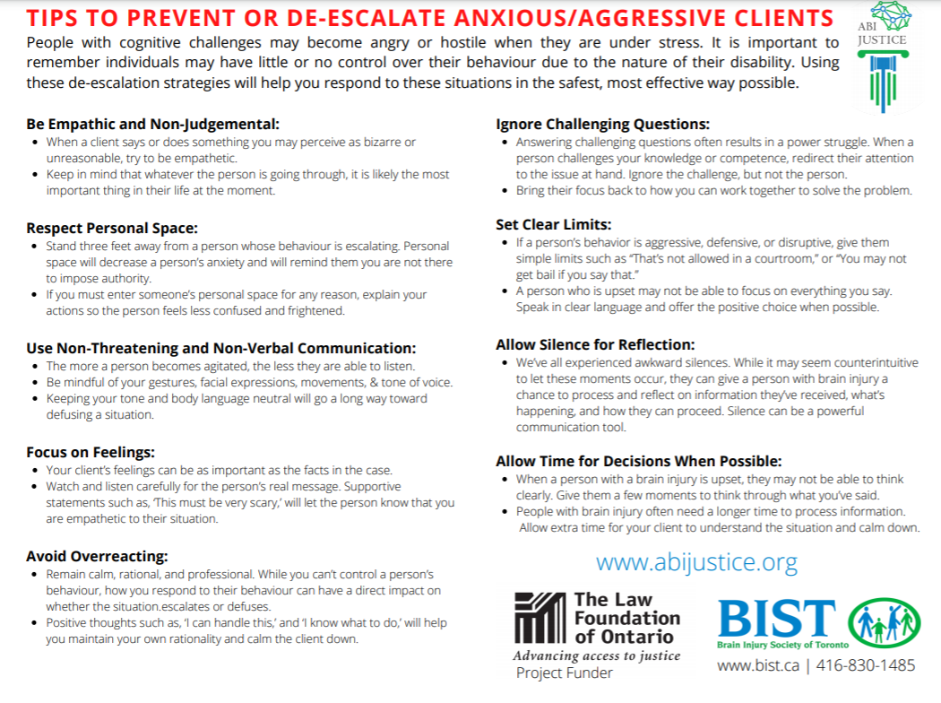 De-escalation technique sheet